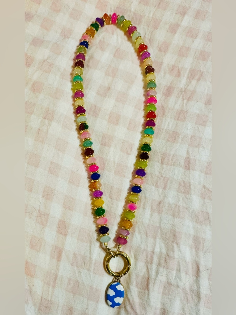 Colorful Beaded Necklace with Gold Ring Clasp